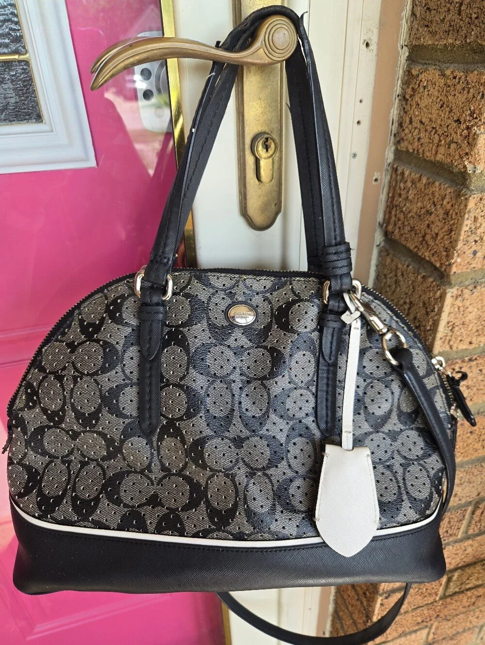 🖤 Coach Signature Dome Satchel | Black & Gray Monogram Crossbody Purse 👜✨